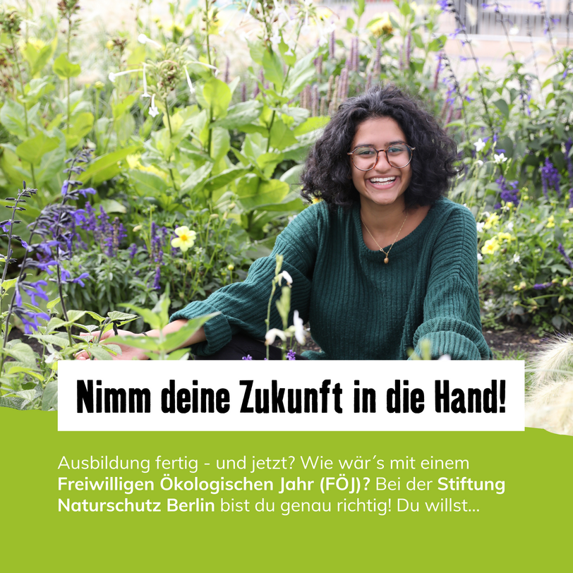Eine Frau sitzt inmitten von Blumen